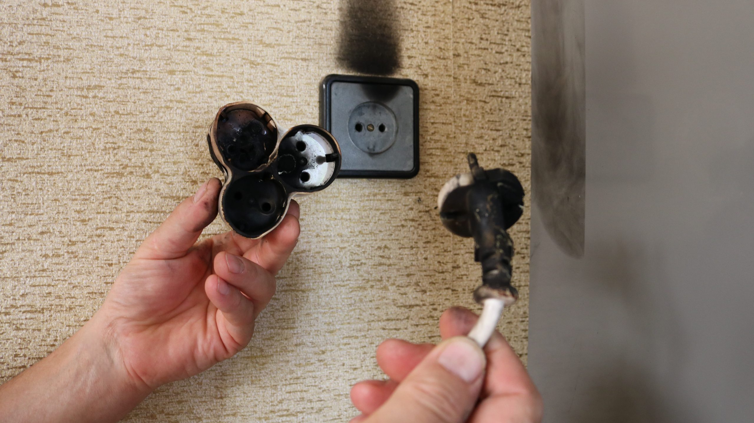 Burnt electrical outlet.